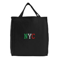 NYC Italy Flag Classic Green White Red on Black Embroidered Tote Bag