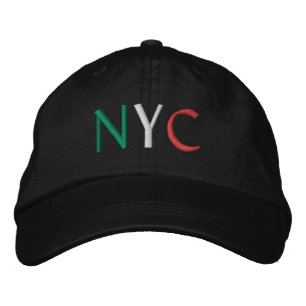 NYC Italy Flag Colors Green White Red on Black Embroidered Baseball Cap