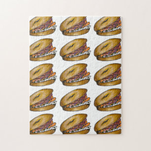 NYC Jewish Deli Bagel Capers Lox Cream Cheese Jigsaw Puzzle