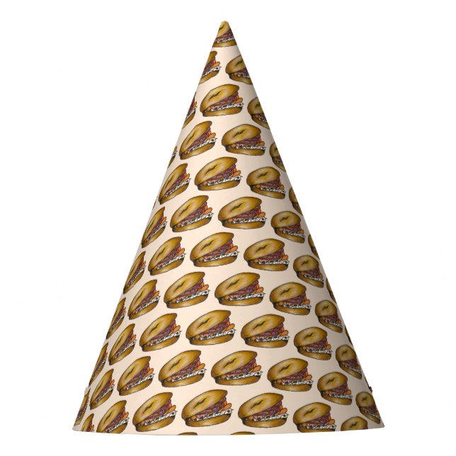 NYC Jewish Deli Bagel Capers Lox Cream Cheese Party Hat (Front)
