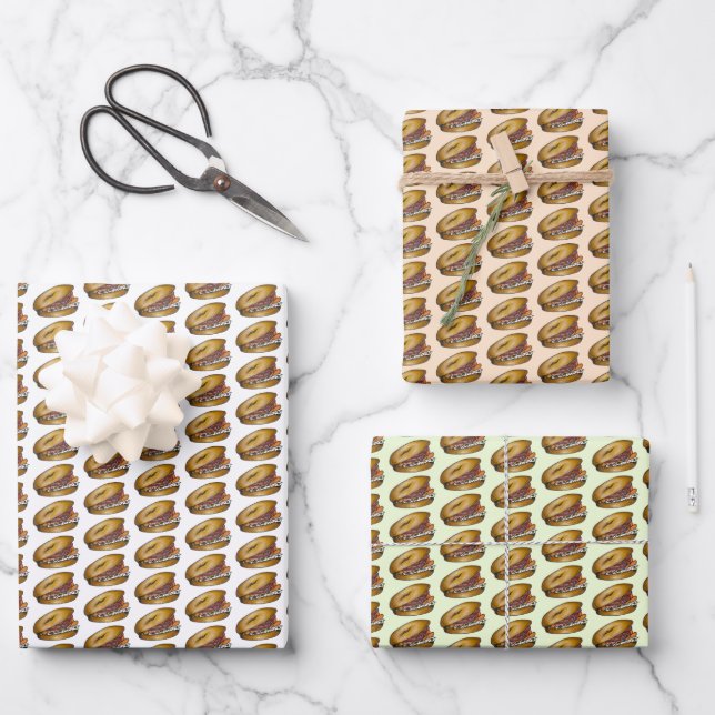 NYC Jewish Deli Bagel Capers Lox Cream Cheese Wrapping Paper Sheets (Front)