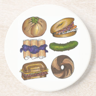 NYC Jewish Deli Bagel Knish Blintz Reuben Pickle Sandstone Coaster