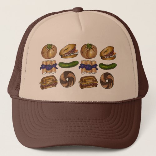 NYC Jewish Deli Bagel Knish Blintz Reuben Pickle Trucker Hat