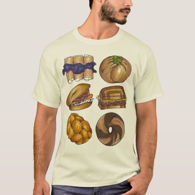 NYC Jewish Deli Food Blintz Bagel Reuben Knish T-Shirt (Front)