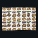NYC Jewish Deli Food Pickle Blintz Bagel Knish Lox Towel<br><div class="desc">Kitchen towel features a range of classic NYC Jewish deli foods including a kosher dill pickle,  reuben sandwich,  spinach knish,  blueberry blintzes,  a marble rye bagel,  and a bagel with lox and cream cheese. Great for your favorite foodie!</div>