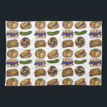 NYC Jewish Deli Food Pickle Blintz Bagel Knish Lox Towel<br><div class="desc">Kitchen towel features a range of classic NYC Jewish deli foods including a kosher dill pickle,  reuben sandwich,  spinach knish,  blueberry blintzes,  a marble rye bagel,  and a bagel with lox and cream cheese. Great for your favorite foodie!</div>