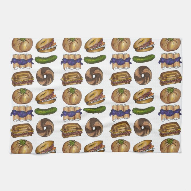 NYC Jewish Deli Food Pickle Blintz Bagel Knish Lox Towel (Horizontal)