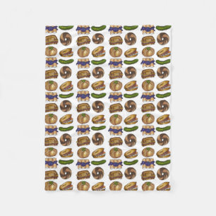 NYC Jewish Deli Foods Bagel Reuben Blintz Knish Fleece Blanket