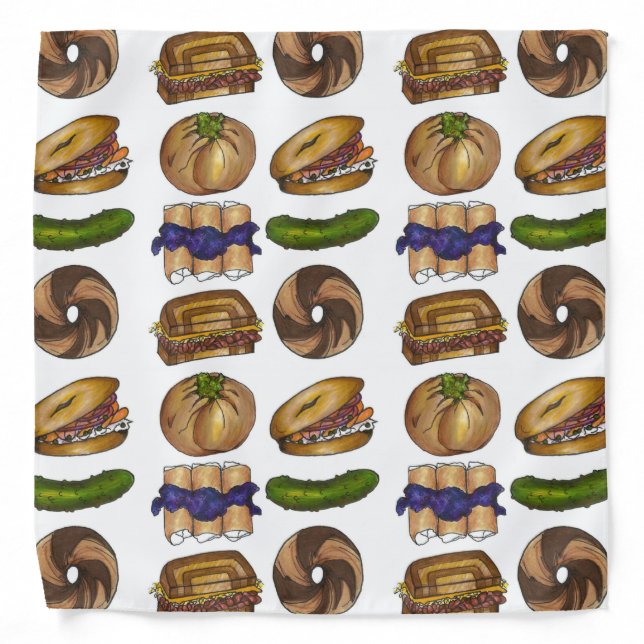 NYC Jewish Deli Foods Blintz Pickle Bagel Knish Bandana (Front)
