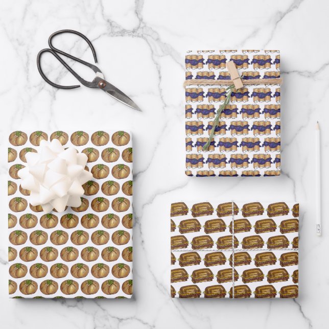 NYC Jewish Deli Foods Knish Reuben Blintzes Wrapping Paper Sheets (Front)