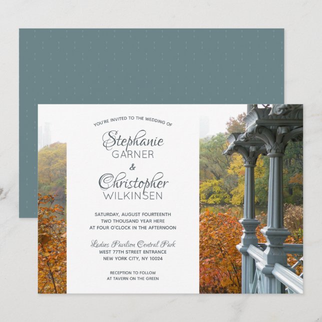 NYC Ladies Pavilion Autumn Central Park Wedding Invitation (Front/Back)
