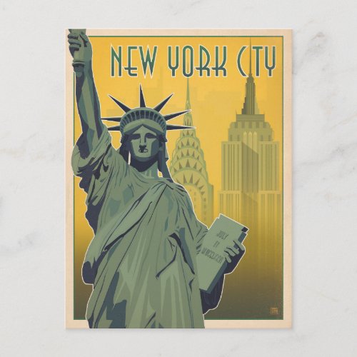 NYC _ Lady Liberty _ Yellow Postcard
