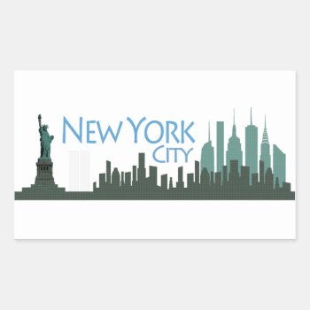 Nyc Liberty Skyline Rectangular Sticker by theJasonKnight at Zazzle