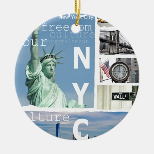 Nyc Liberty Statue Brooklyn Bridge New York City Ceramic Ornament