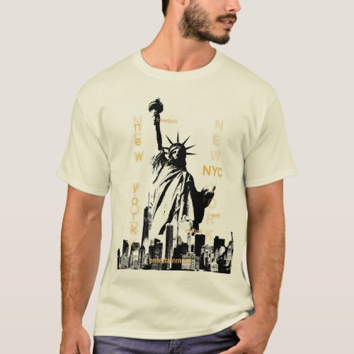 Nyc Liberty Statue Manhattan Mens Modern Natural T_Shirt