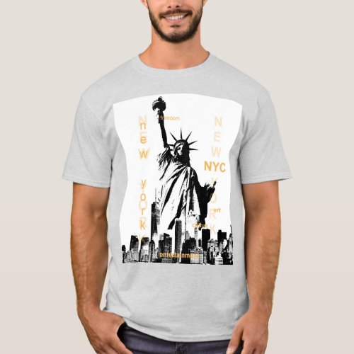Nyc Liberty Statue New York Mens Ash Grey Trendy T_Shirt