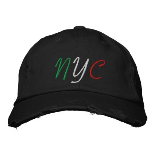 NYC Little Italy Green White Red distressed style Embroidered Baseball Cap