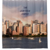 NYC Lower Manhattan Skyline with Personalized Name Shower Curtain (Front)