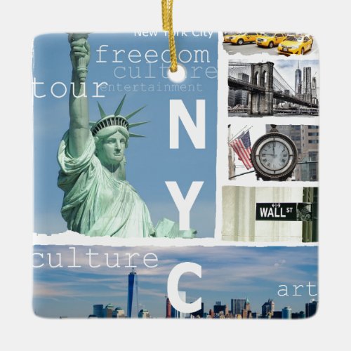 Nyc Manhattan Brooklyn Bridge Liberty Statue Ceramic Ornament