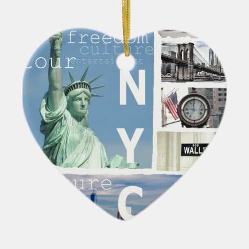 Nyc Manhattan Liberty Statue Brooklyn Bridge Ceramic Ornament