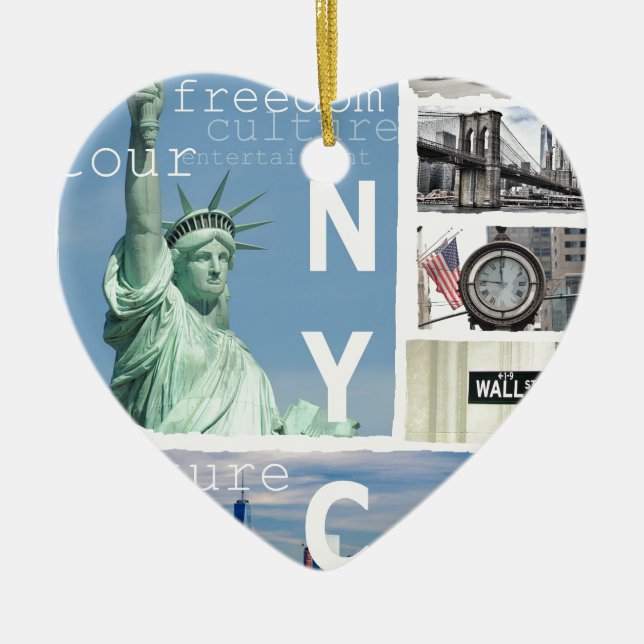 Nyc Manhattan Liberty Statue Brooklyn Bridge Ceramic Ornament (Front)