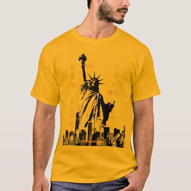 Nyc Manhattan Liberty Statue Mens Gold Color T-Shirt (Front)
