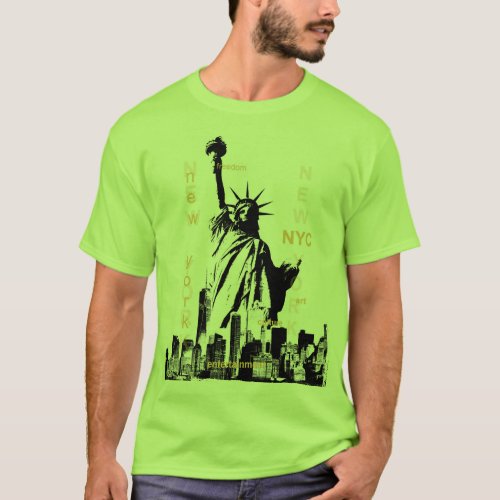 Nyc Manhattan Liberty Statue Mens Lime Green T_Shirt