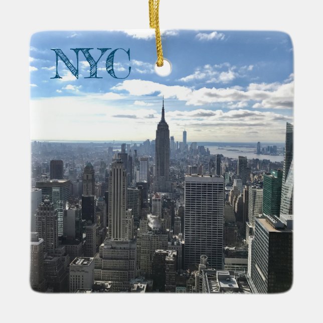 NYC Manhattan Sunny Skyline Empire State  Ceramic Ornament (Front)
