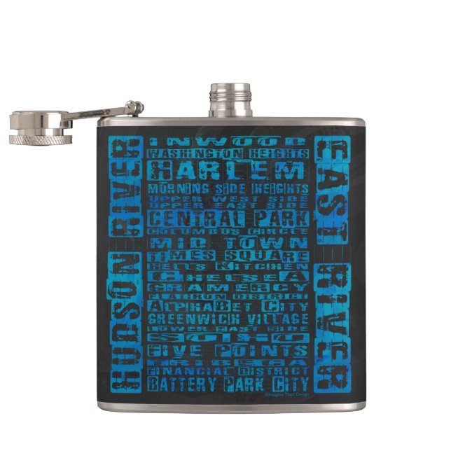 NYC Neighborhoods Blue Hip Flask (Opened)