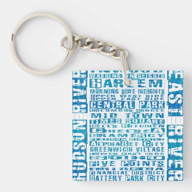 NYC Neighborhoods Blue Keychain (Front)