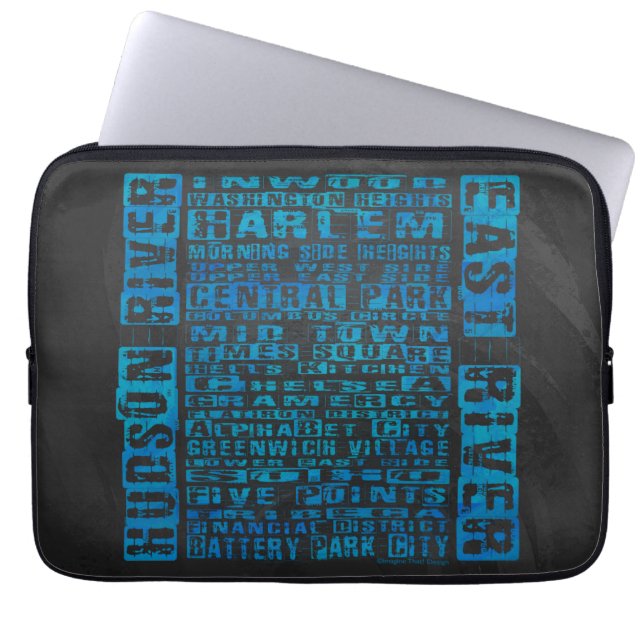 NYC Neighborhoods Blue Laptop Sleeve (Front)