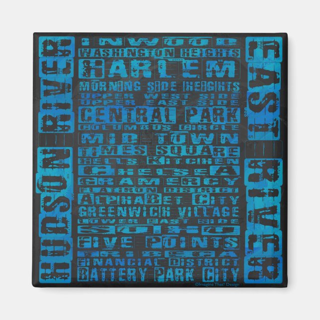 NYC Neighborhoods Blue Magnet (Front)