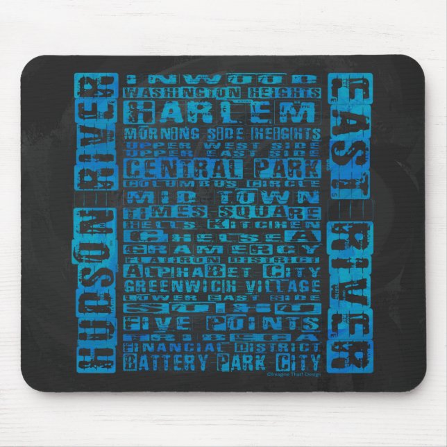 NYC Neighborhoods Blue Mouse Pad (Front)