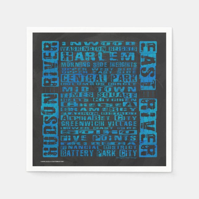 NYC Neighborhoods Blue Paper Napkins (Front)