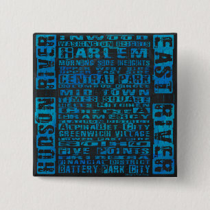 NYC Neighborhoods Blue Pinback Button