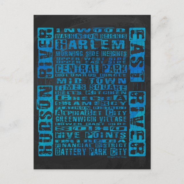 NYC Neighborhoods Blue Postcard (Front)