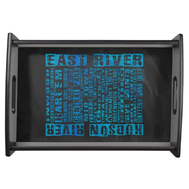 NYC Neighborhoods Blue Serving Tray (Front)