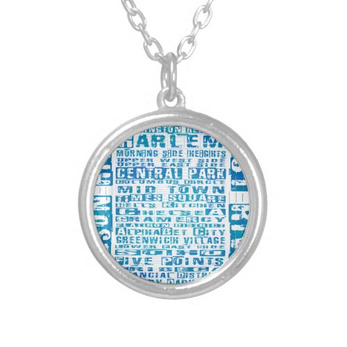 NYC Neighborhoods Blue Silver Plated Necklace