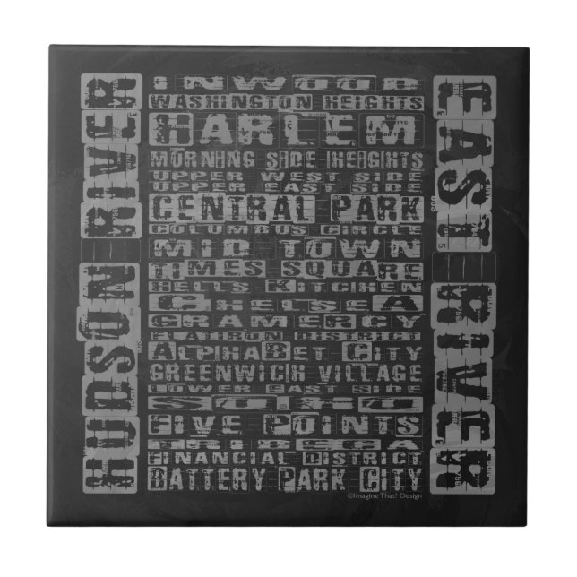 NYC Neighborhoods Gray Ceramic Tile (Front)