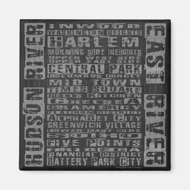 NYC Neighborhoods Gray Magnet (Front)