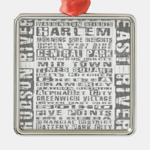 NYC Neighborhoods Gray Metal Ornament