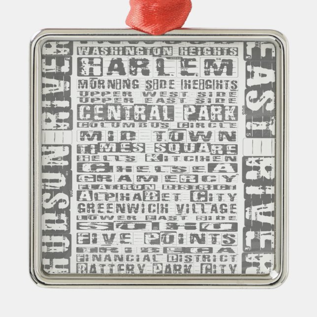 NYC Neighborhoods Gray Metal Ornament (Front)