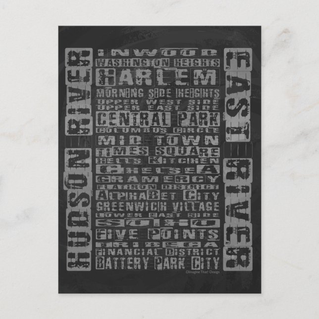 NYC Neighborhoods Gray Postcard (Front)