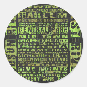 NYC Neighborhoods Green Classic Round Sticker