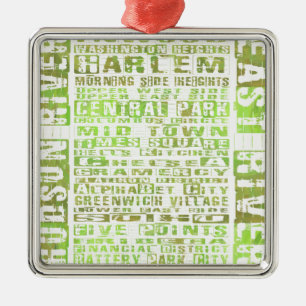 NYC Neighborhoods Green Metal Ornament