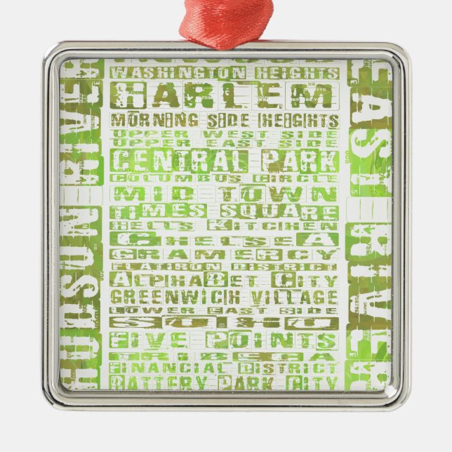 NYC Neighborhoods Green Metal Ornament (Front)