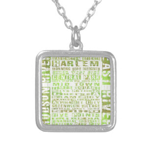 NYC Neighborhoods Green Silver Plated Necklace