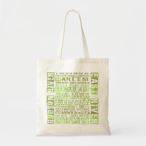 NYC Neighborhoods Green Tote Bag