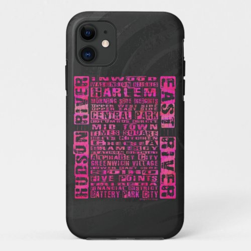 NYC Neighborhoods Hot Pink iPhone 11 Case