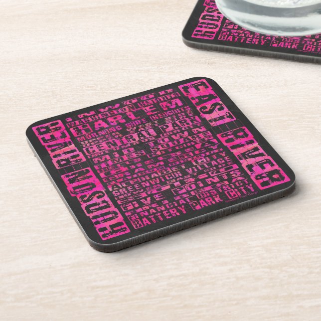 NYC Neighborhoods Hot Pink Drink Coaster (Left Side)